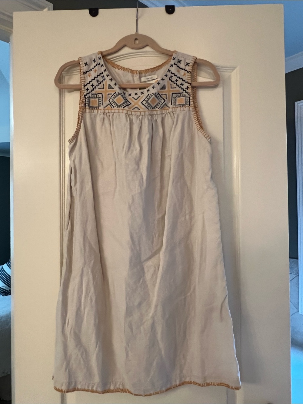 C&C California Cream Embroidered Yoke Sleeveless Dress